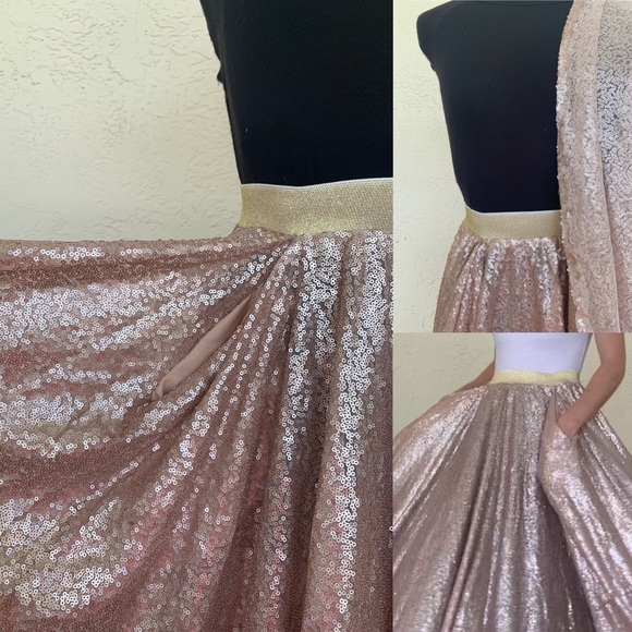 Boutique Sequin Maxi Skirt Double Full with Pockets - Picture 7 of 10